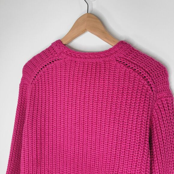 MARINE LAYER Pink Oversized Crewneck Chunky Knit Sweater Size XS Merino Wool - Picture 7 of 12